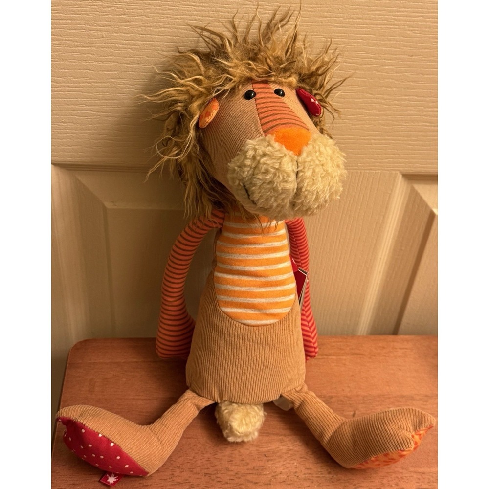 Sigikid Lion Plush 15" Floppy Stuffed Toy Tan Corduroy Stripes Scharrer‎ & Koch